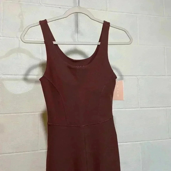 Wilo the Label Women Flare Jumpsuit Brown Athletic Travel Workout Loungewear Rib - Picture 7 of 9